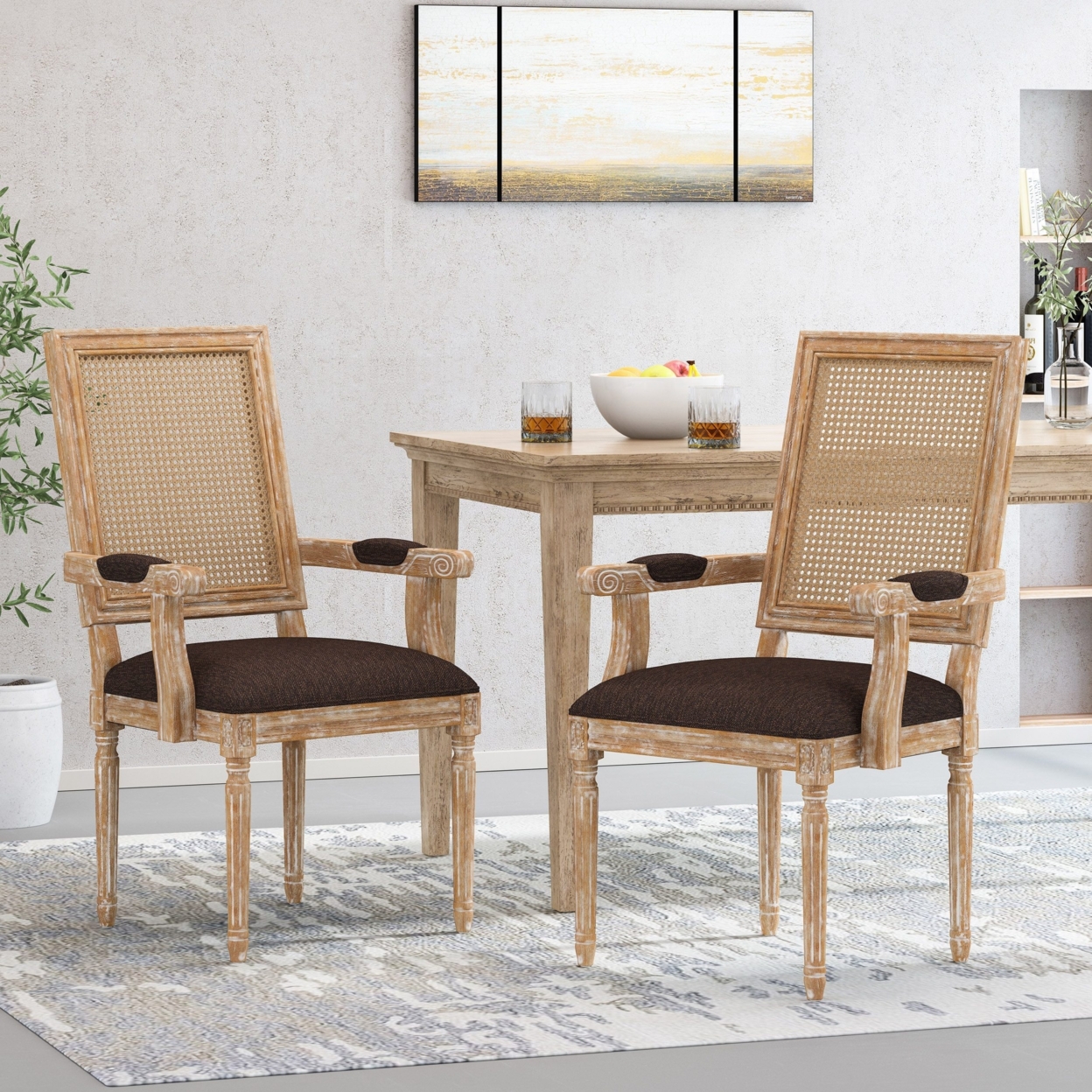 Zentner French Country Wood And Cane Upholstered Dining Chair - Gray/brown, Set Of 2