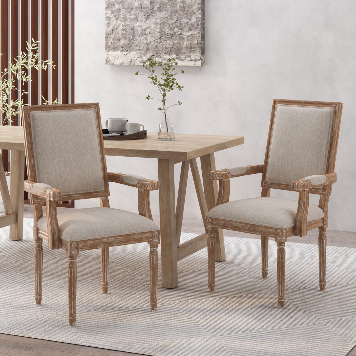 Zentner French Country Wood Upholstered Dining Chair - Natural/brown, Set Of 6