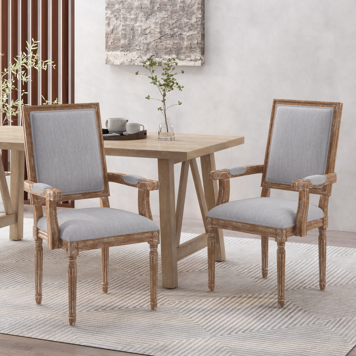 Zentner French Country Wood Upholstered Dining Chair - Gray/light Grey, Set Of 2
