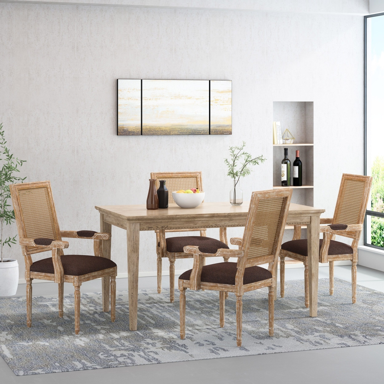 Zentner French Country Wood And Cane Upholstered Dining Chair - Natural/brown, Set Of 4
