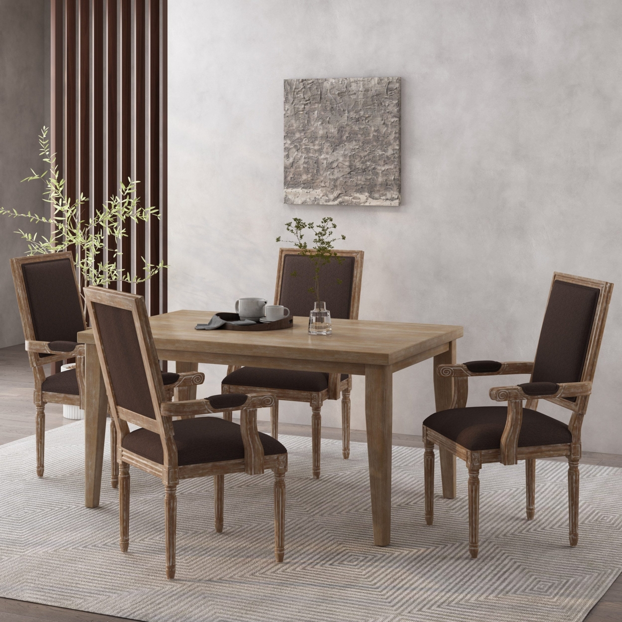 Zentner French Country Wood Upholstered Dining Chair - Natural/brown, Set Of 4
