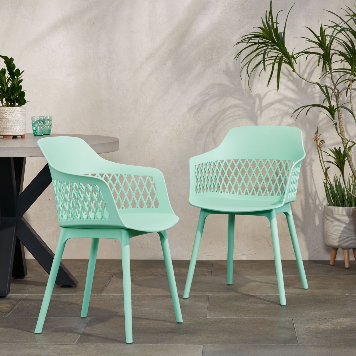 Airyanna Outdoor Modern Dining Chair (Set Of 2) - Black