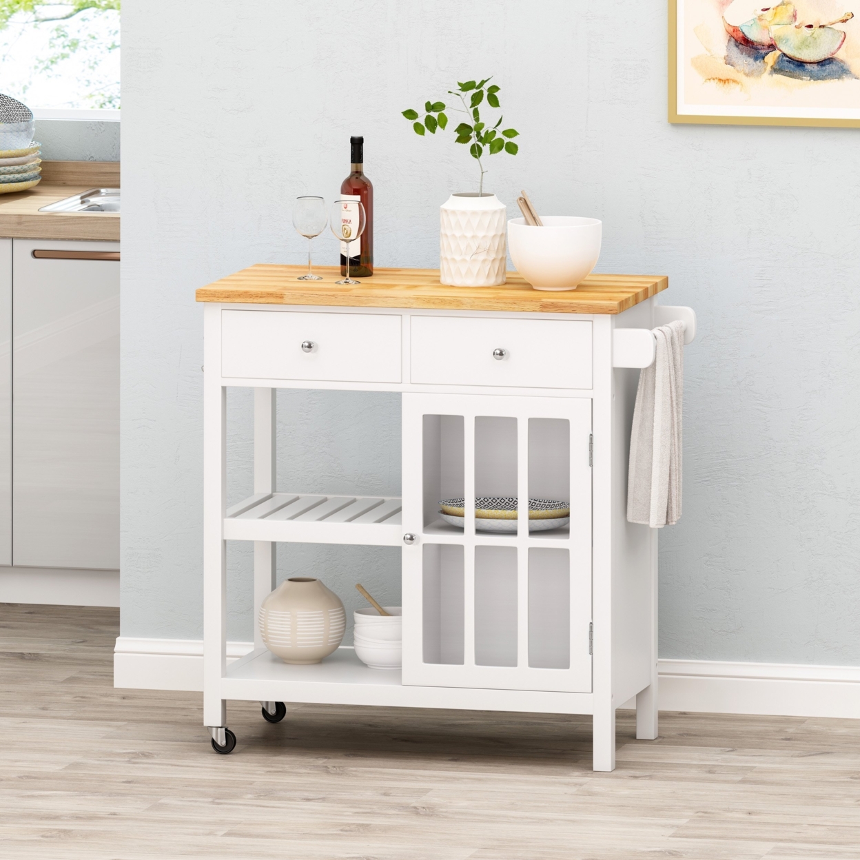 Aidah Contemporary Kitchen Cart With Wheels - White
