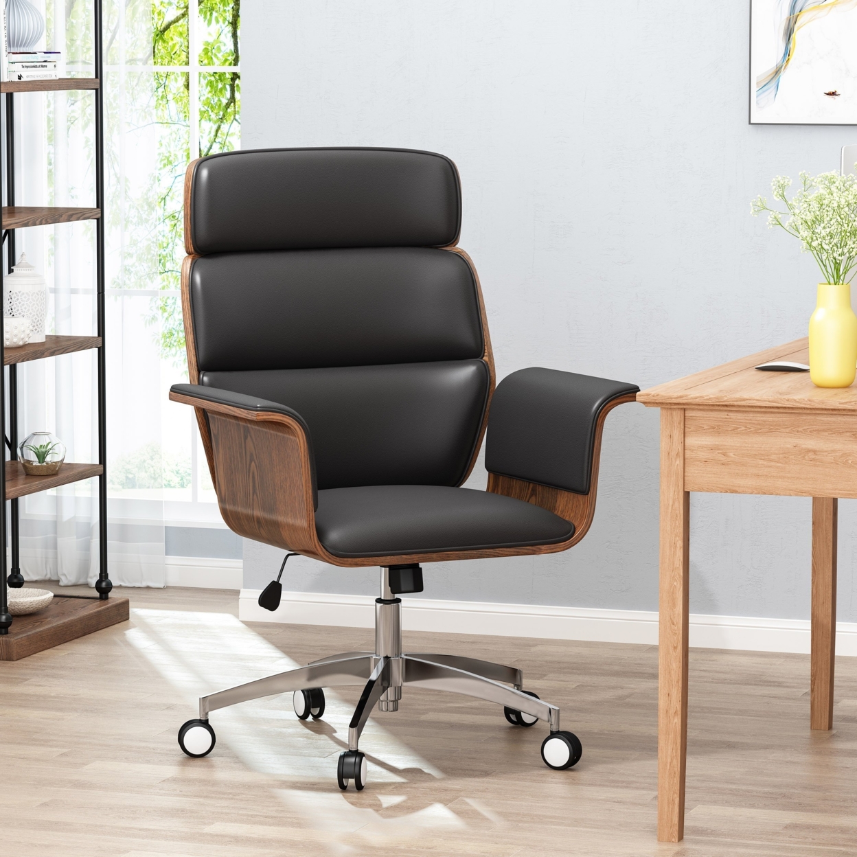 Aleigha Mid-Century Modern Swivel Office Chair - Walnut/black