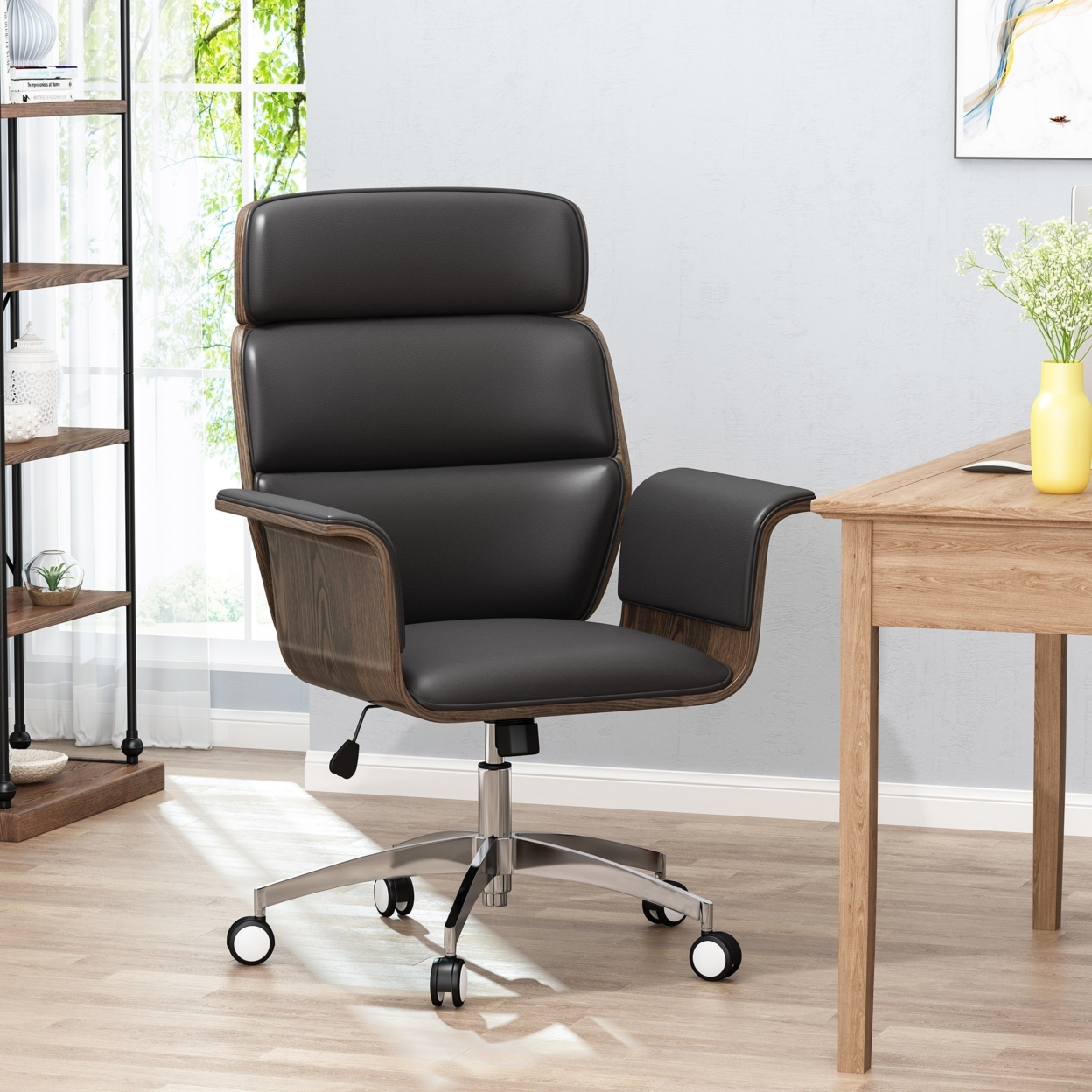 Aleigha Mid-Century Modern Swivel Office Chair - Gray/black