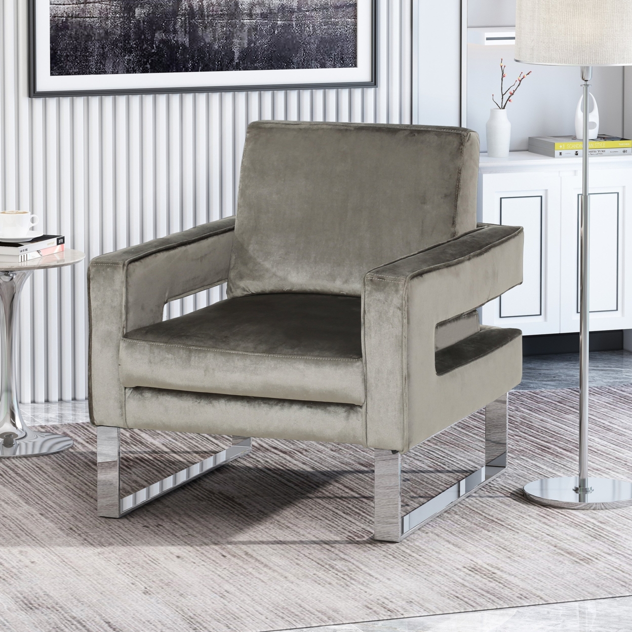 Alitzel Modern Glam Velvet Club Chair - Gray