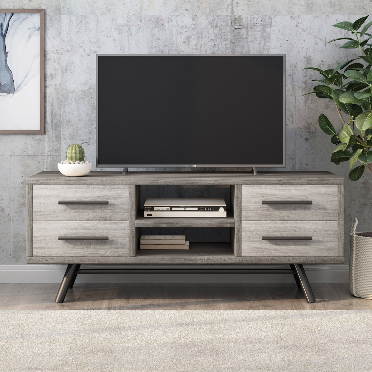 Amariana Mid-Century Modern TV Stand With Storage - Sonoma Gray Oak