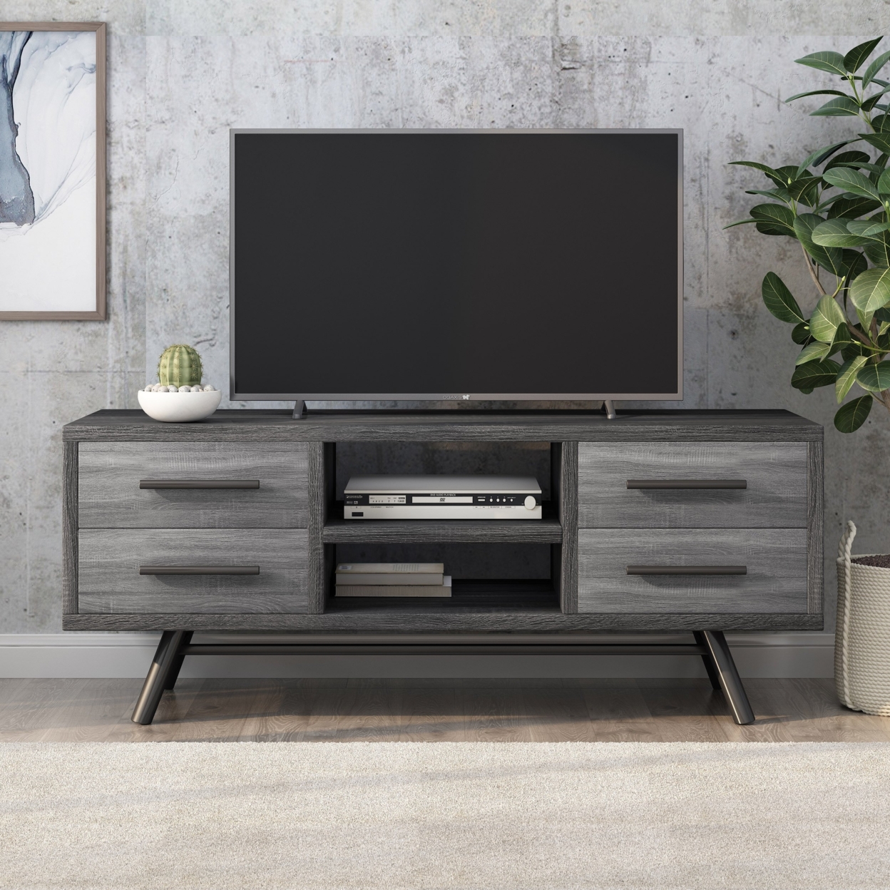 Amariana Mid-Century Modern TV Stand With Storage - Sonoma Gray Oak