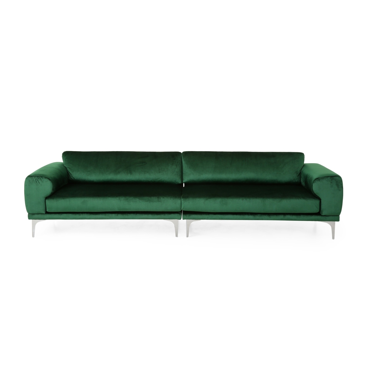 Annagrace Modern Glam 4 Seater Velvet Sofa - Emerald/silver