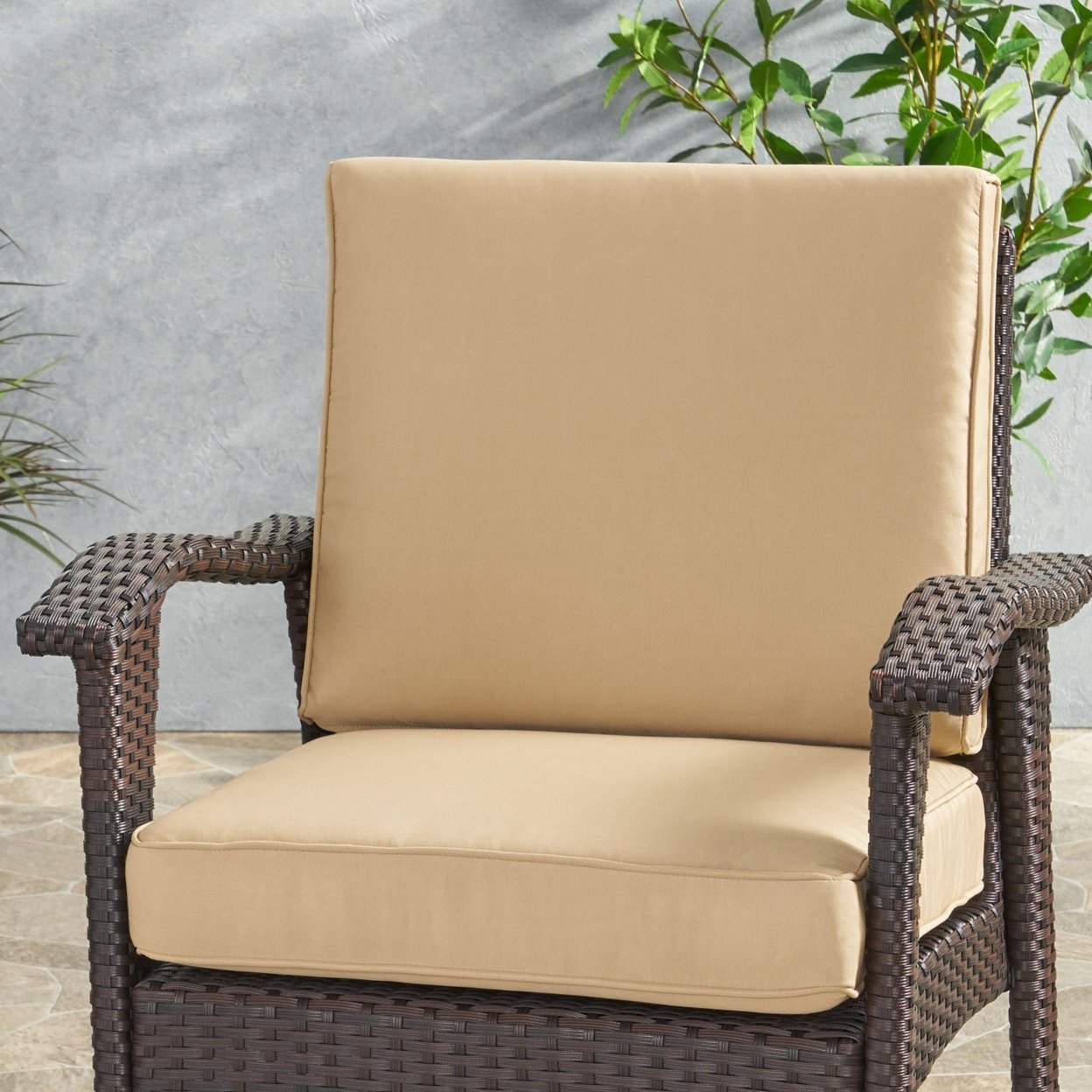 Atiyah Outdoor Water Resistant Fabric Club Chair Cushions With Piping - Tan