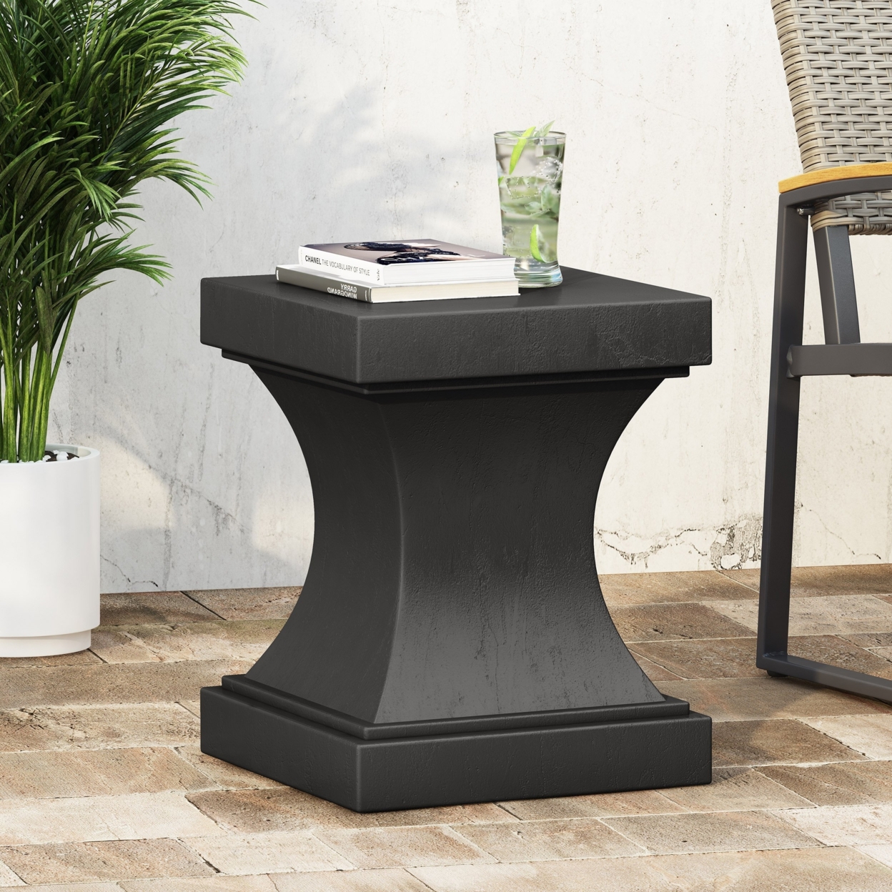 Atrass Outdoor Modern Lightweight Concrete Side Table - Light Gray