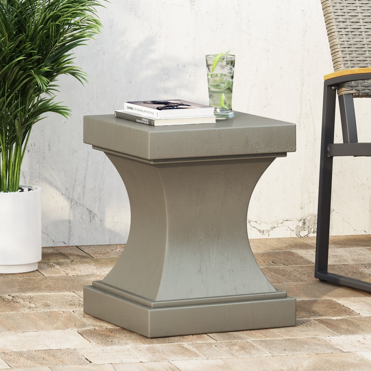 Atrass Outdoor Modern Lightweight Concrete Side Table - Light Gray