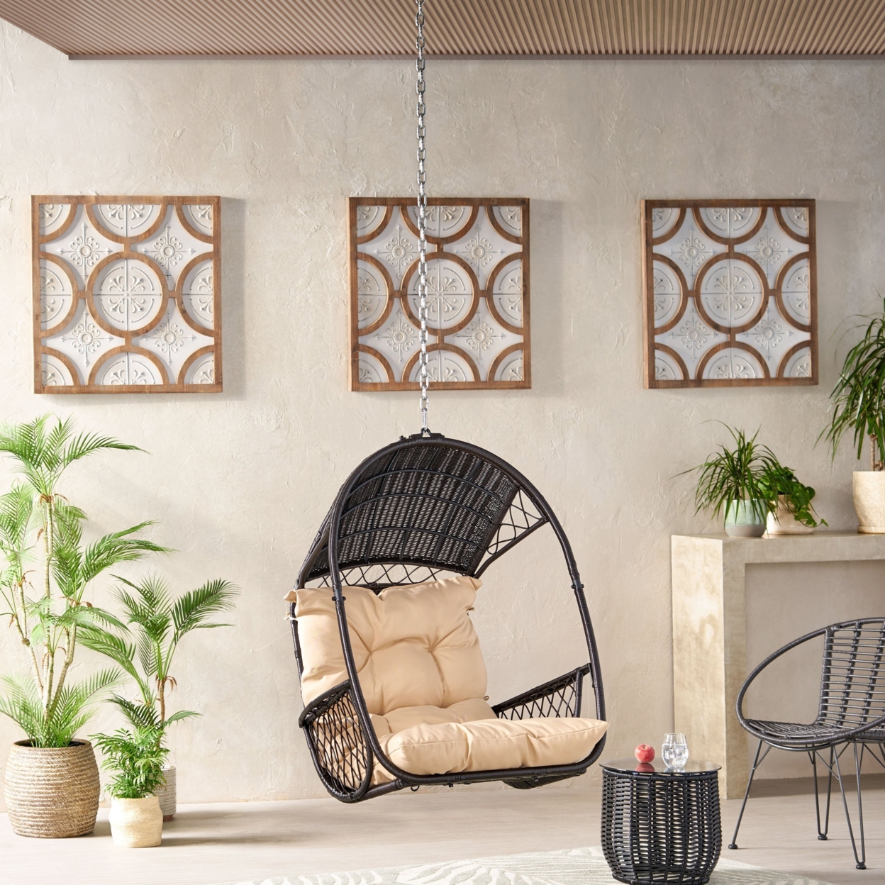 Aydan Outdoor/Indoor Wicker Basket Hanging Chair (NO STAND) - Light Brown/beige