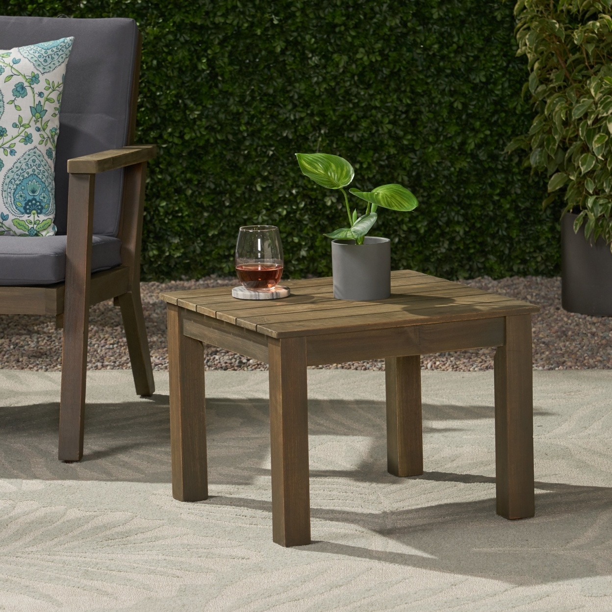 Avacyn Outdoor Mid-Century Modern End Table - Gray