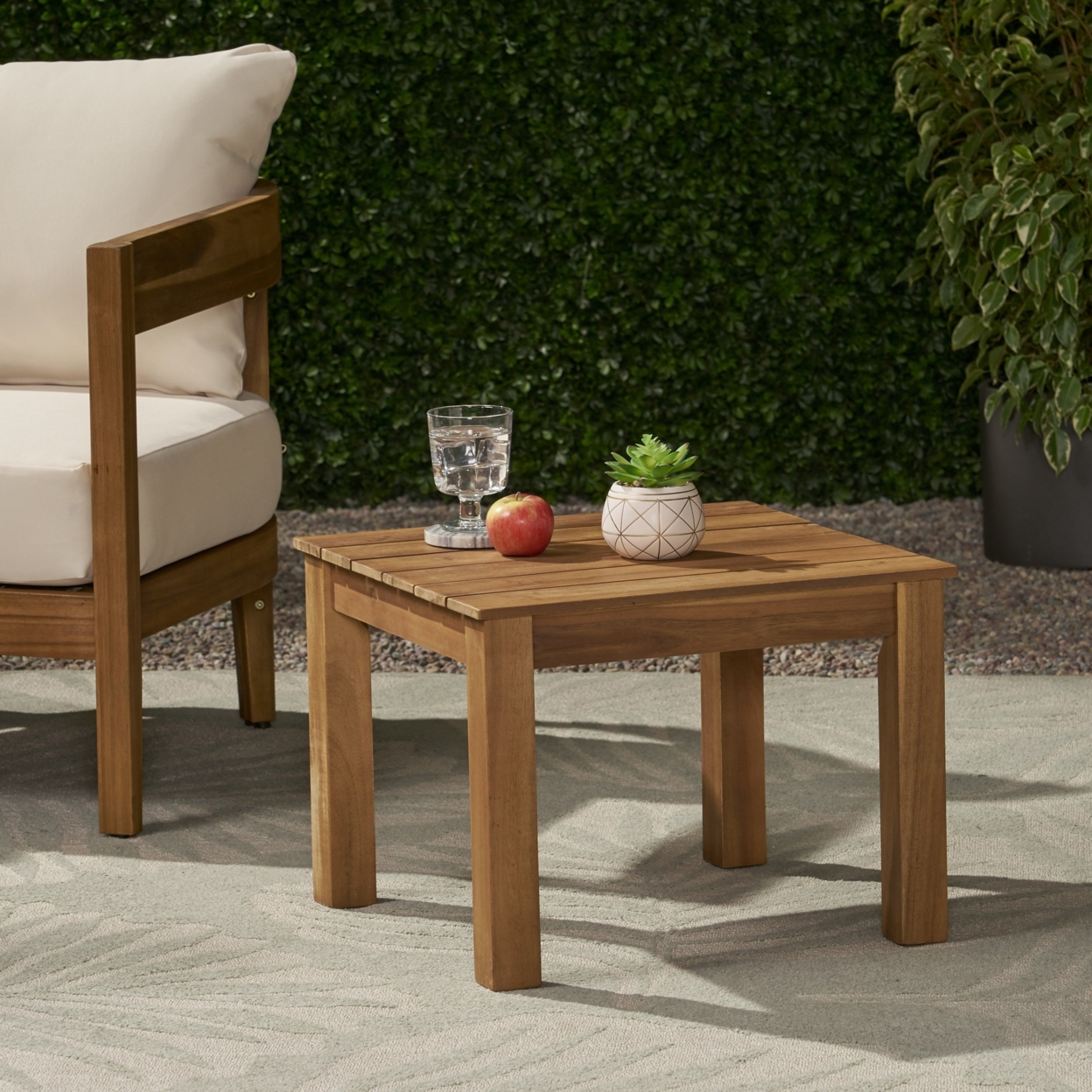 Avacyn Outdoor Mid-Century Modern End Table - Brown Patina
