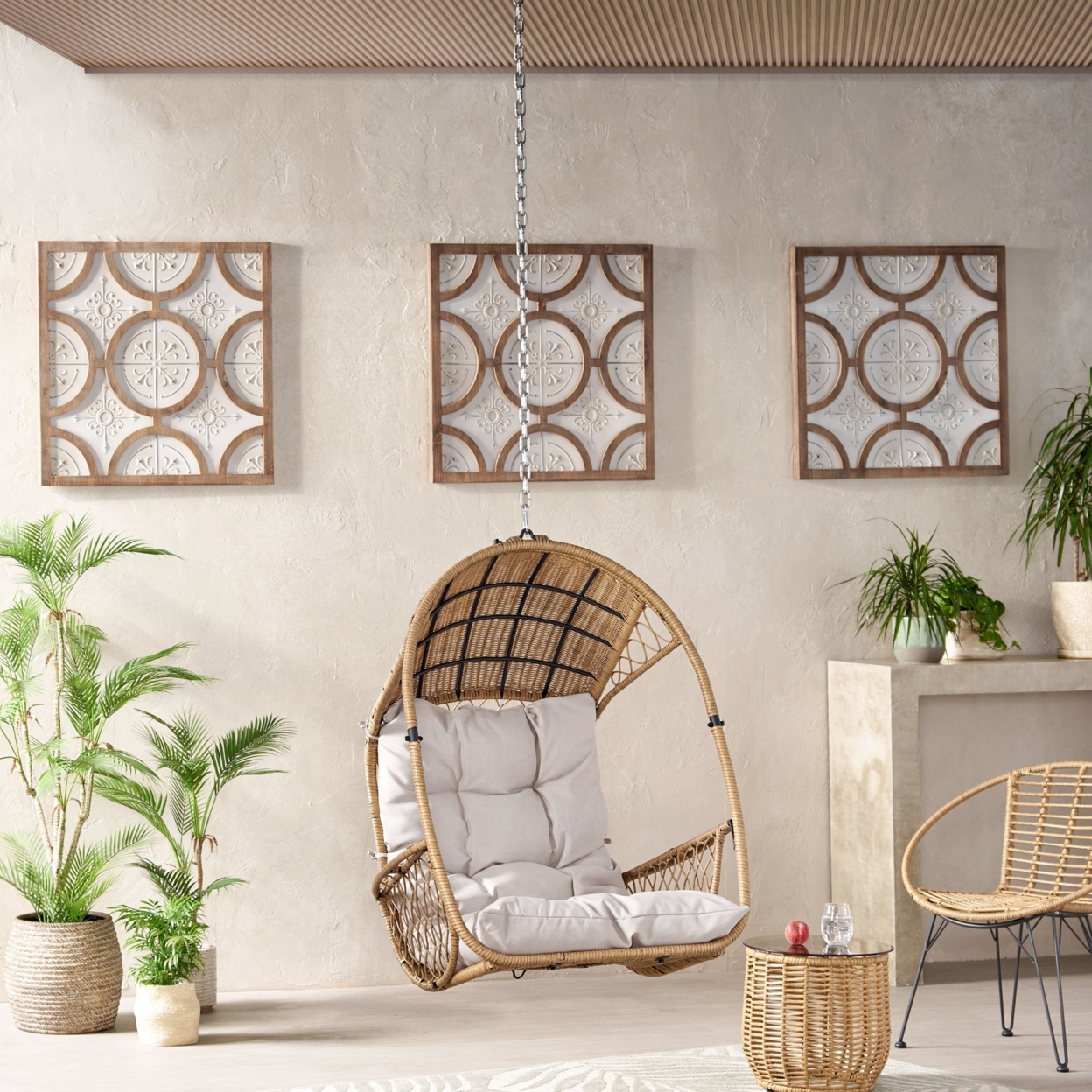 Aydan Outdoor/Indoor Wicker Basket Hanging Chair (NO STAND) - Light Brown/beige