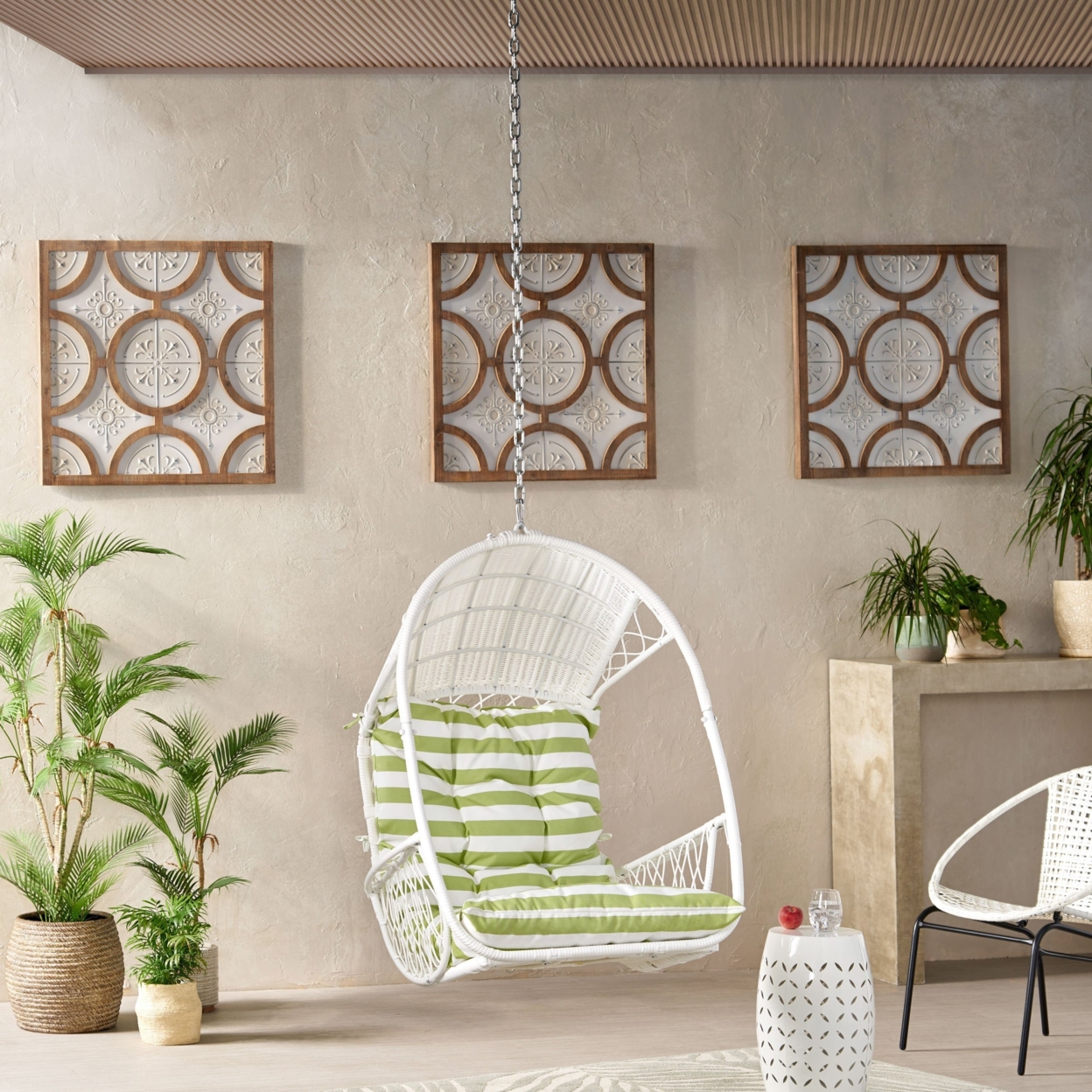 Aydan Outdoor/Indoor Wicker Basket Hanging Chair (NO STAND) - White/green
