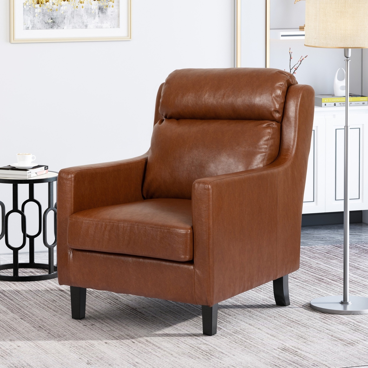 Baden Contemporary Pillow Tufted Faux Leather Club Chair - Dark Brown