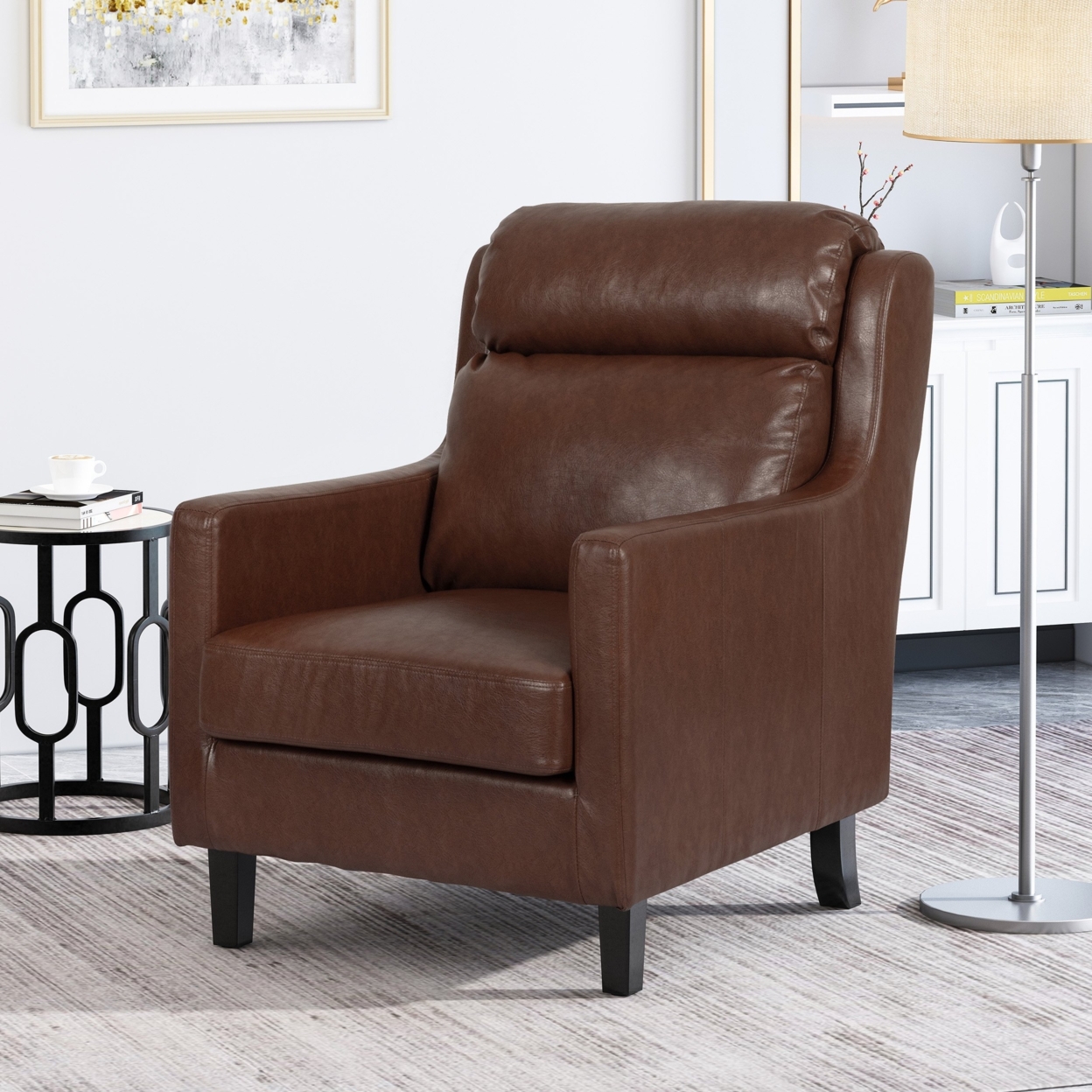 Baden Contemporary Pillow Tufted Faux Leather Club Chair - Dark Brown