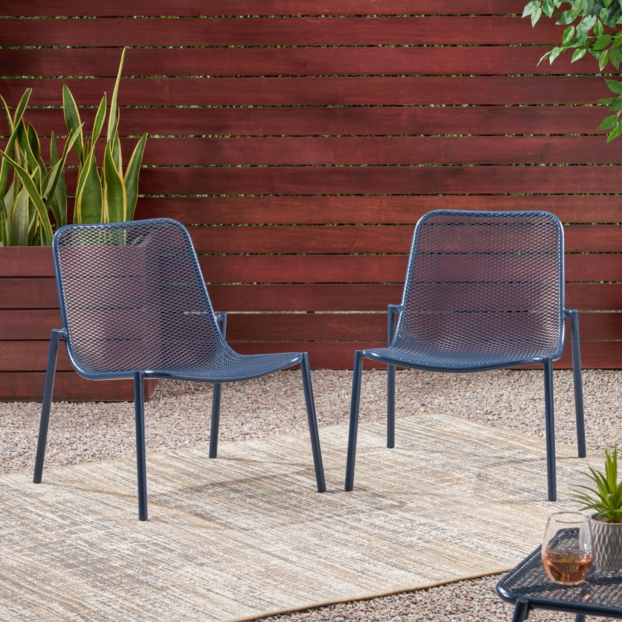 Brenner Outdoor Modern Dining Chair (Set Of 2) - Matte Navy Blue