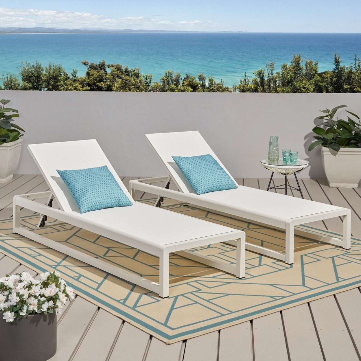 Camdyn Outdoor Mesh Chaise Lounge (Set Of 2) - White