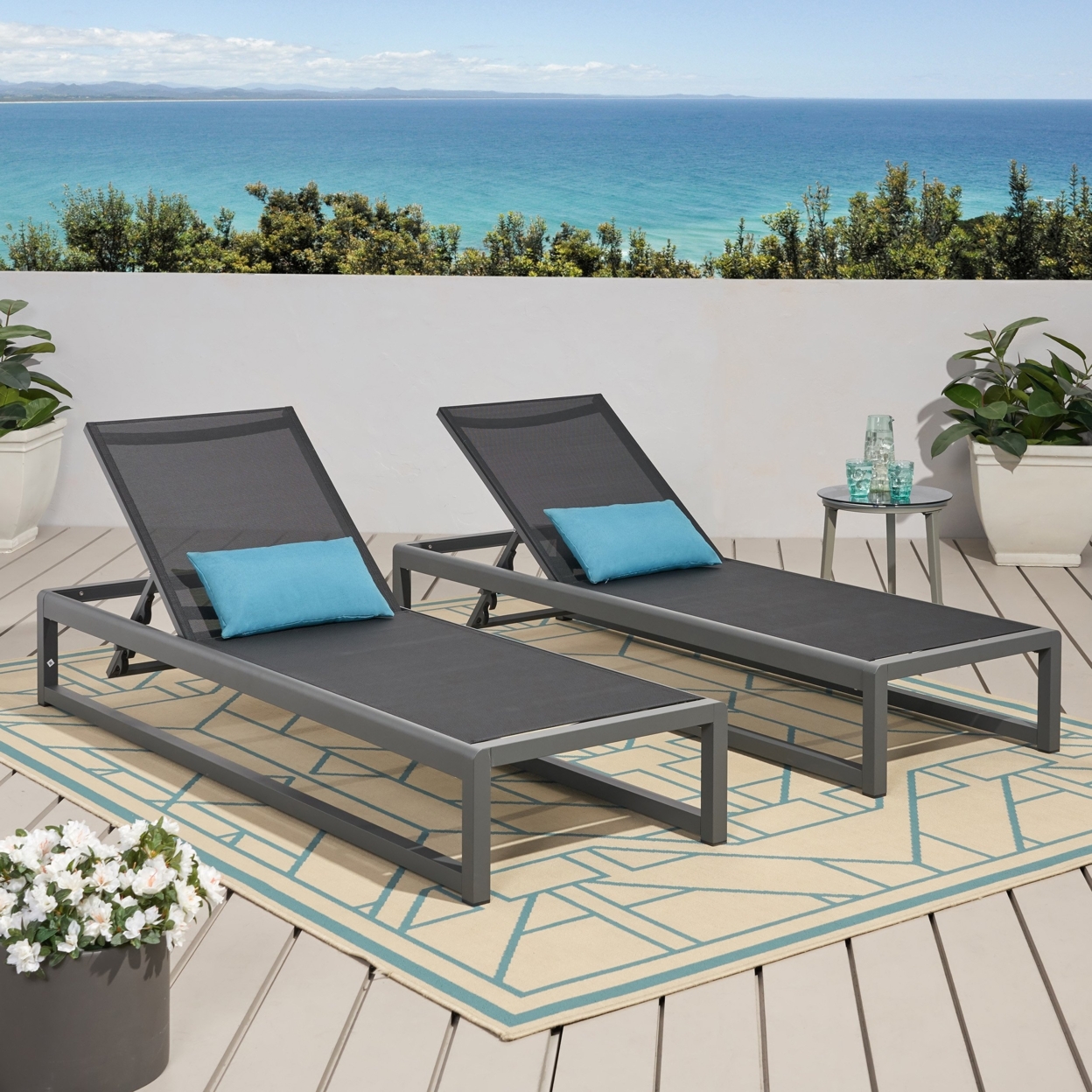 Camdyn Outdoor Mesh Chaise Lounge (Set Of 2) - Black/gray
