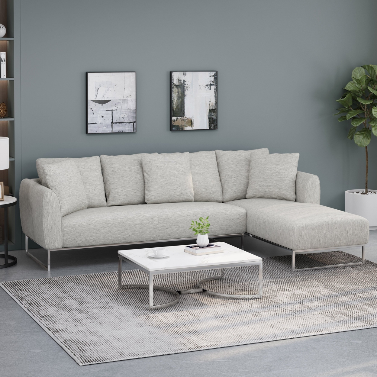 Clarke Contemporary Sectional Sofa With Chaise Lounge - Light Gray