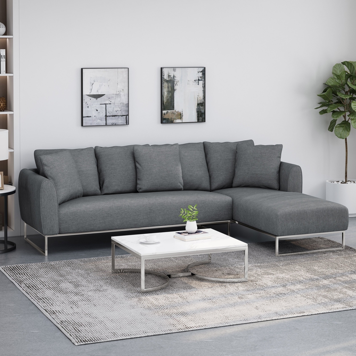 Clarke Contemporary Sectional Sofa With Chaise Lounge - Charcoal