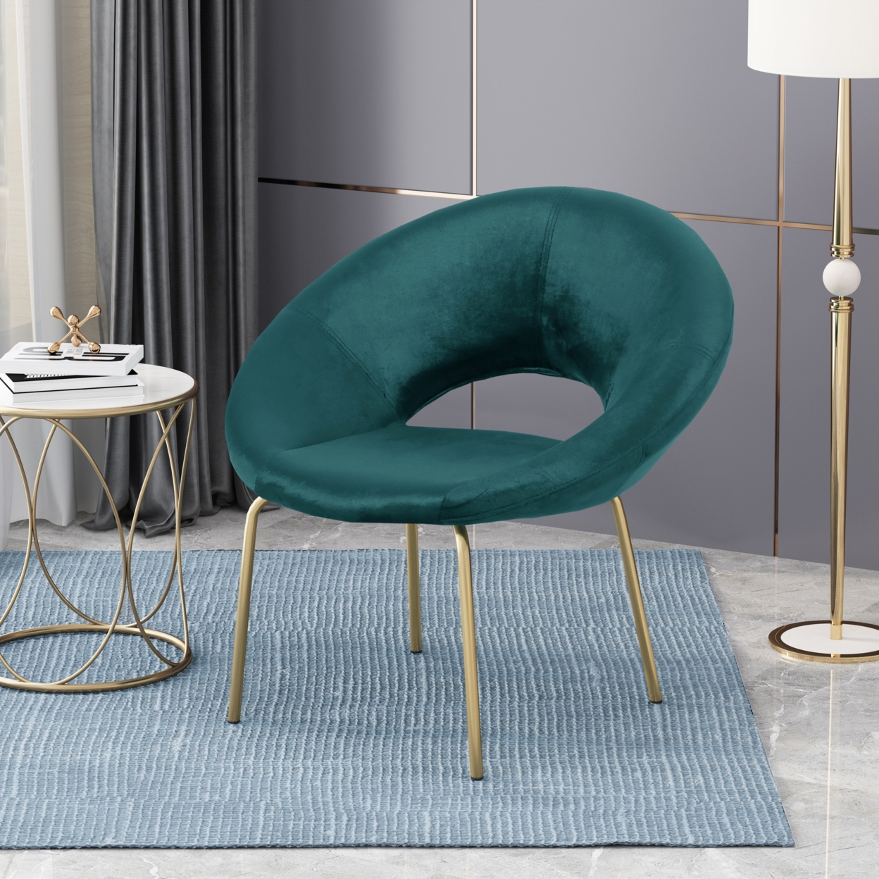 Denise Modern Glam Velvet Accent Chair - Teal