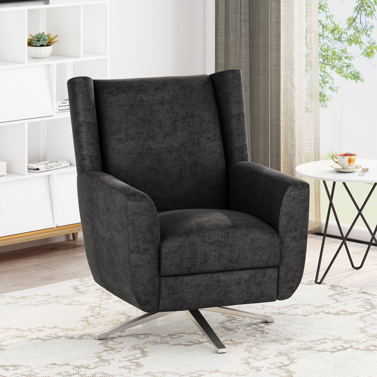 Dezi Contemporary Fabric Swivel Chair - Black/light Champagne