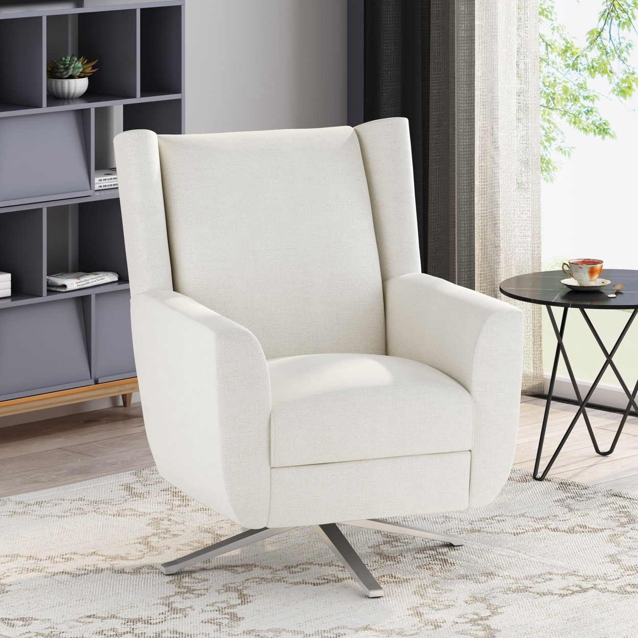 Dezi Contemporary Fabric Swivel Chair - Ivory/light Champagne