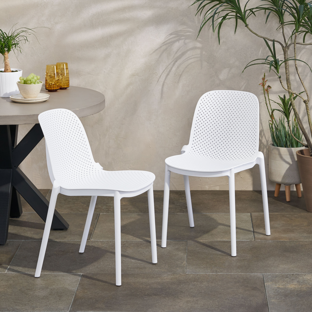 Edenton Outdoor Modern Stacking Dining Chair (Set Of 2) - White