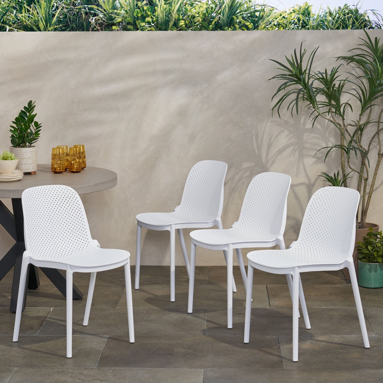 Edenton Outdoor Modern Stacking Dining Chair (Set Of 4) - White