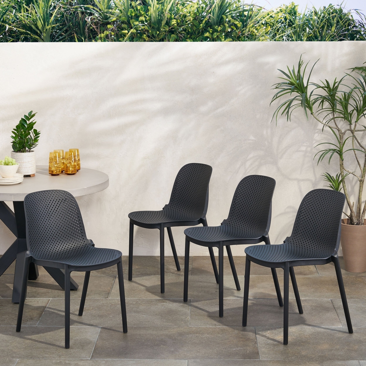 Edenton Outdoor Modern Stacking Dining Chair (Set Of 4) - White