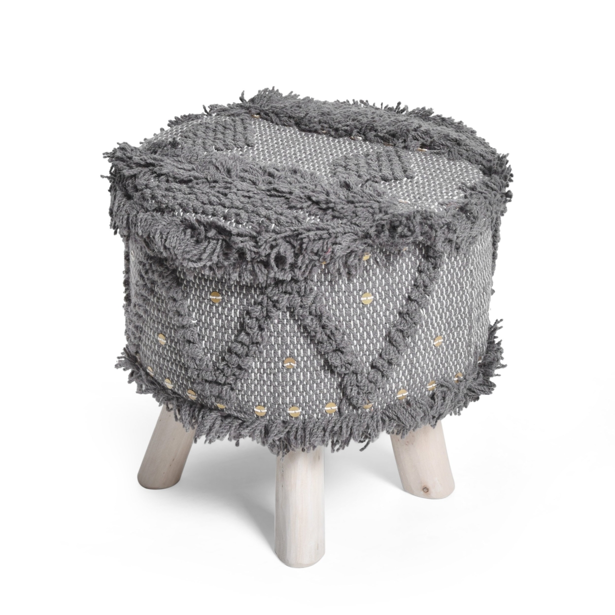 Edene Handcrafted Boho Fabric Stool With Metal Accents - Dark Brown