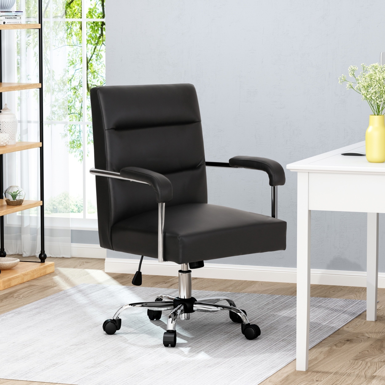Elke Modern Channel Stitched Swivel Office Lift Chair - White