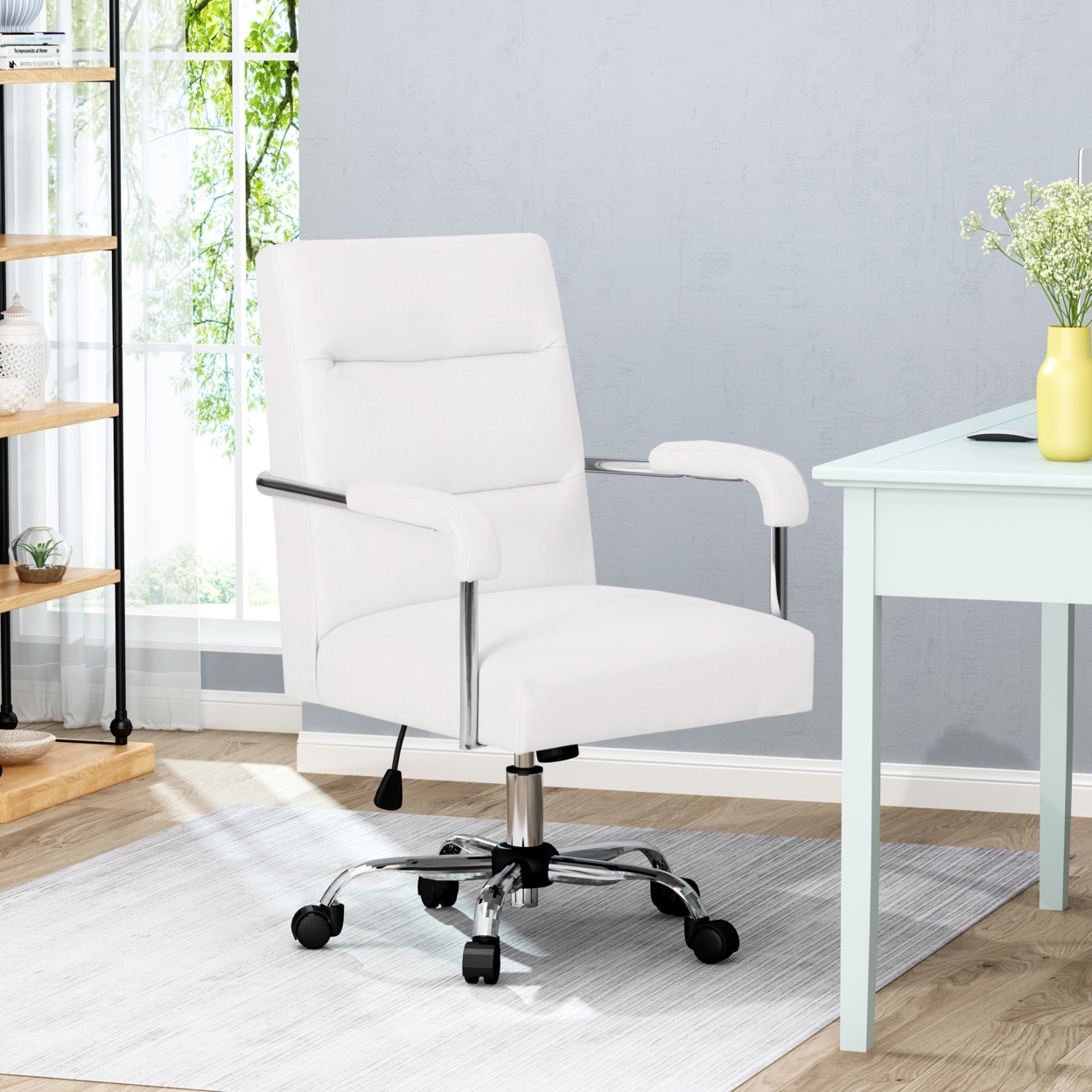 Elke Modern Channel Stitched Swivel Office Lift Chair - White