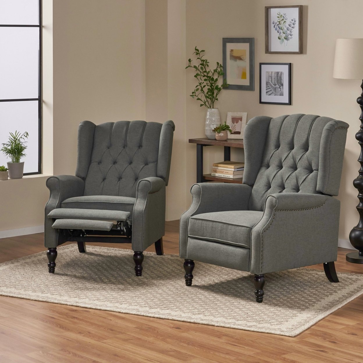 Elizabeth Contemporary Tufted Fabric Recliner (Set Of 2) - Charcoal