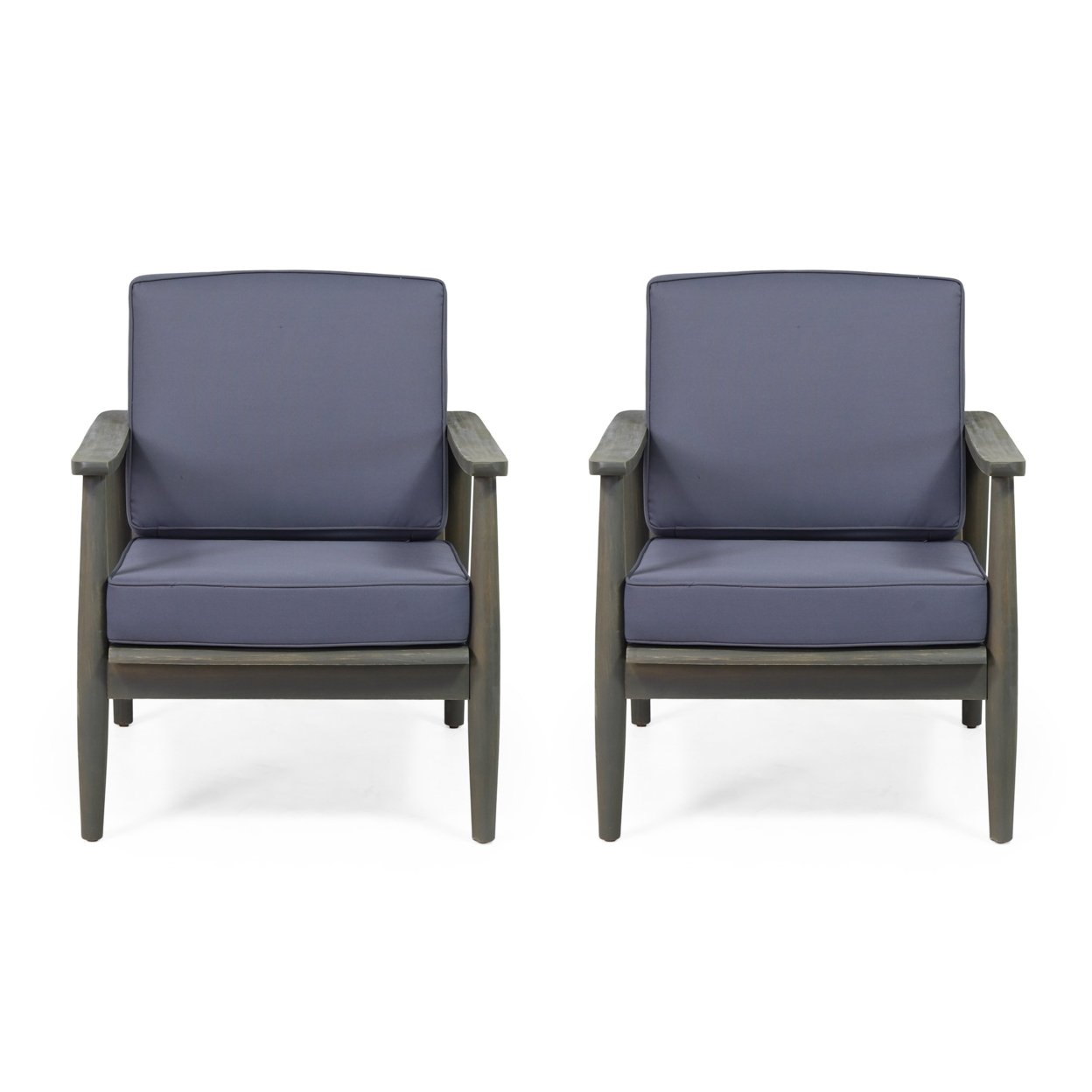 Emmry Outdoor Acacia Wood Club Chair, Set Of 2 - Gray/dark Gray