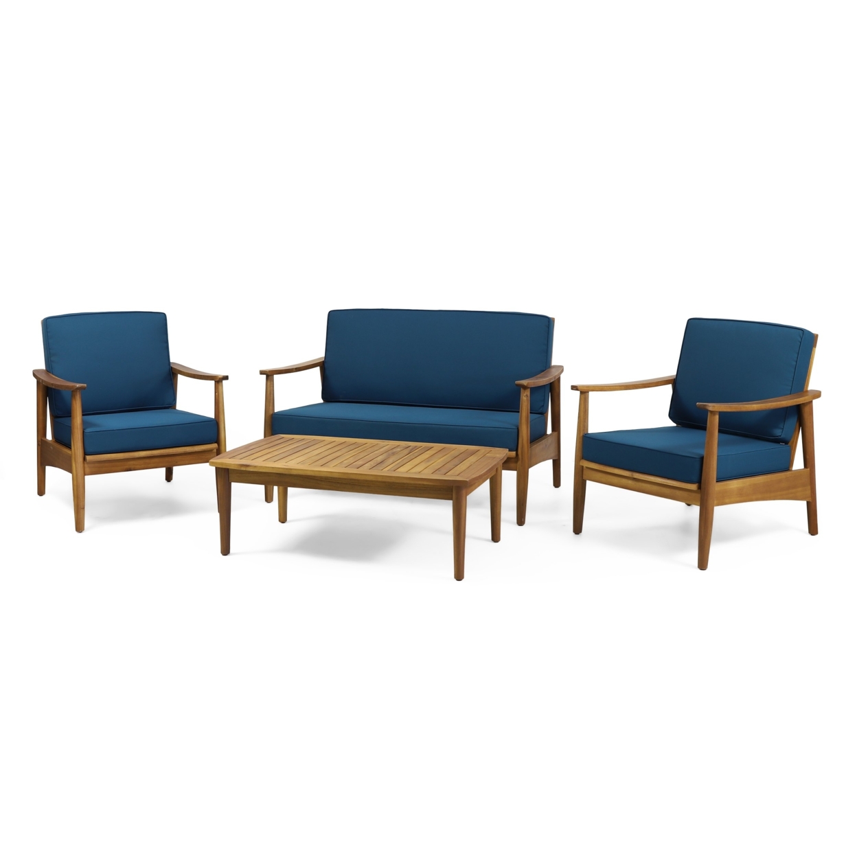 Emmry Outdoor Acacia Wood 4 Seater Chat Set With Coffee Table - Teak/dark Teal