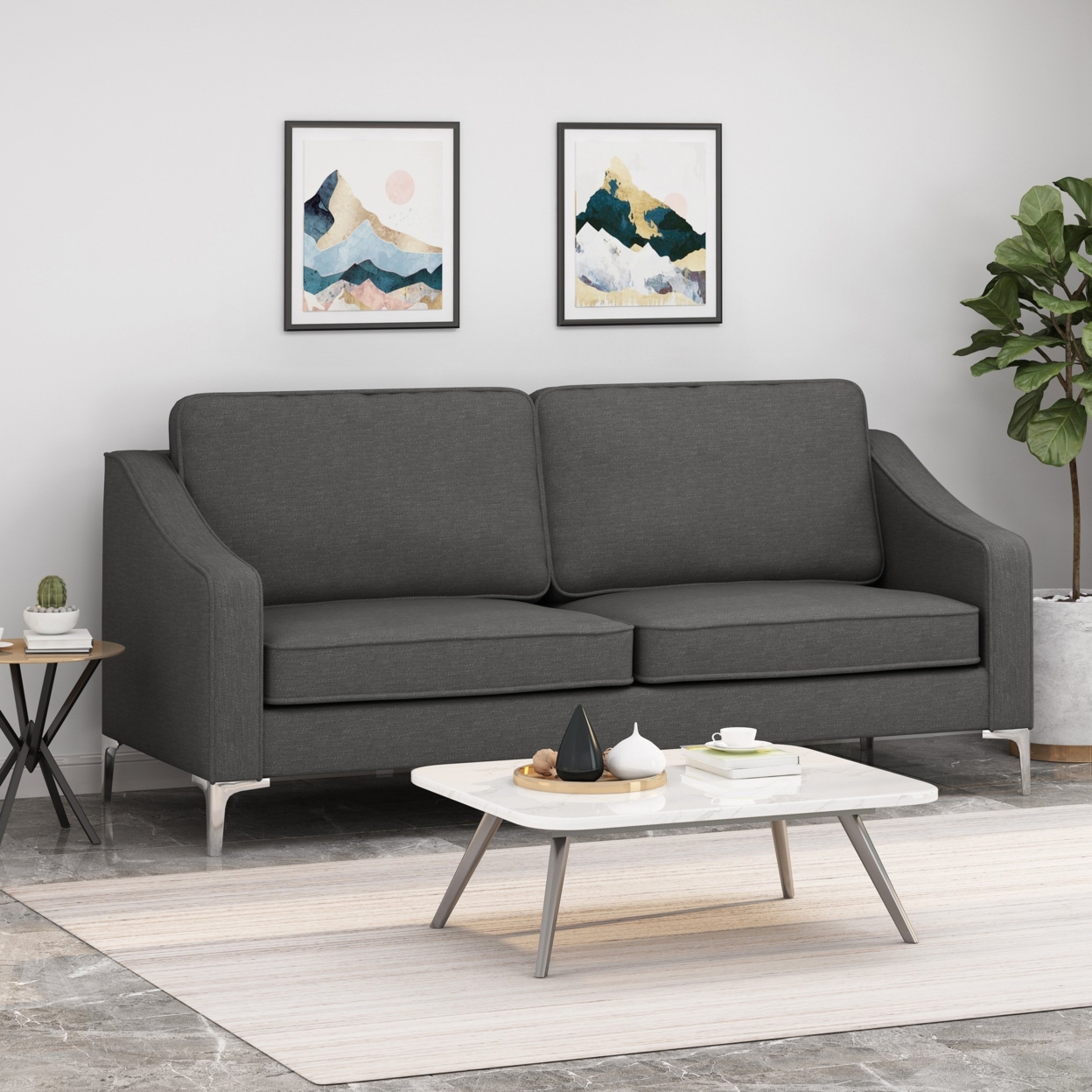 Erick Modern Fabric 3 Seater Sofa - Dark Granite