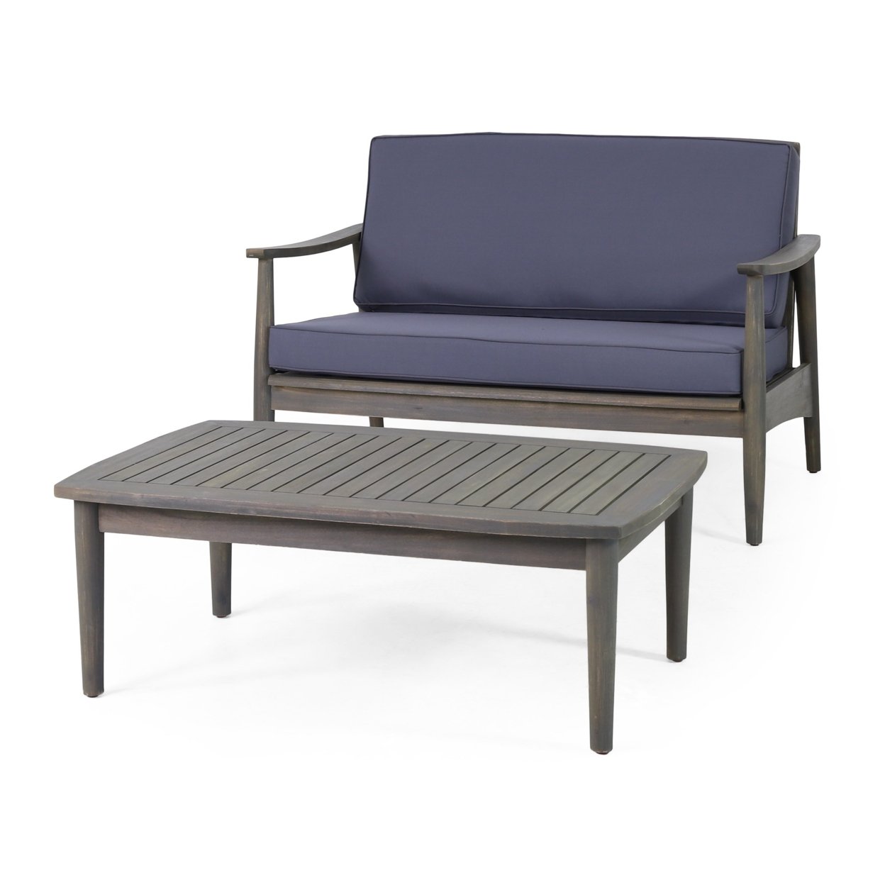 Emmry Outdoor Acacia Wood Loveseat Set With Coffee Table - Gray/dark Gray