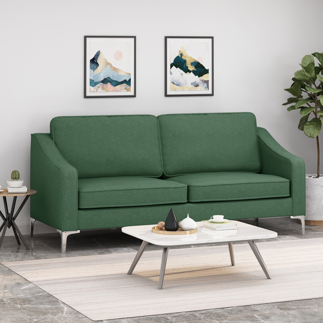Erick Modern Fabric 3 Seater Sofa - Forest Green