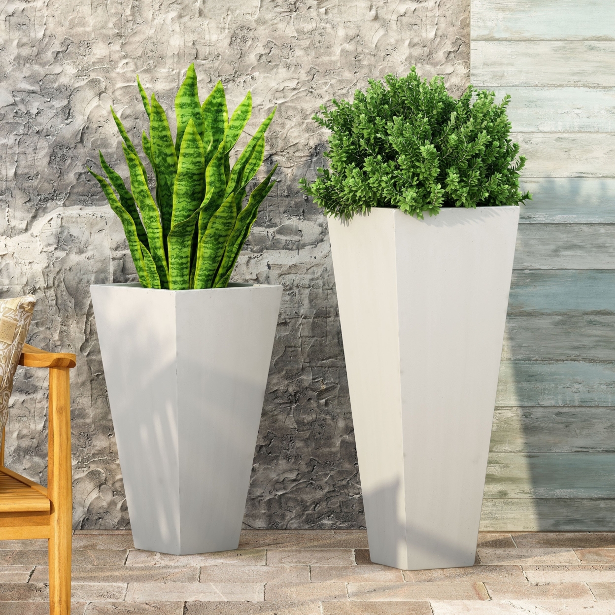 Fardeen Outdoor Modern Large And Small Cast Stone Planter Set - Matte White