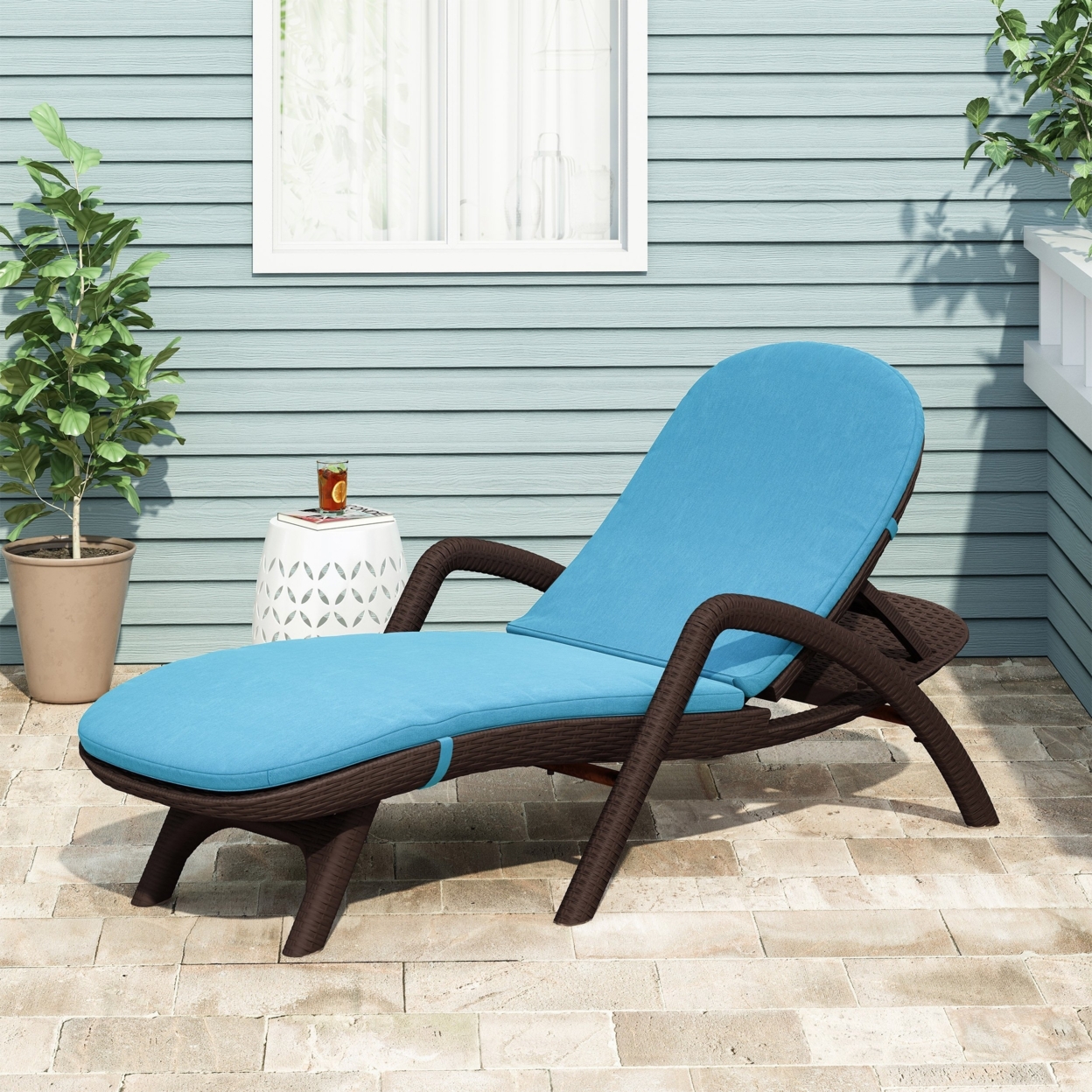 Farirra Outdoor Water Resistant Chaise Lounge Cushion - Blue