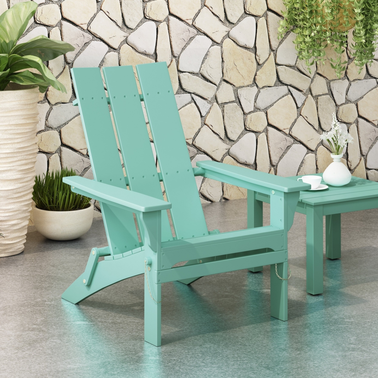 Gurekam Modern Outdoor Acacia Wood Folding Adirondack Chair - Light Mint