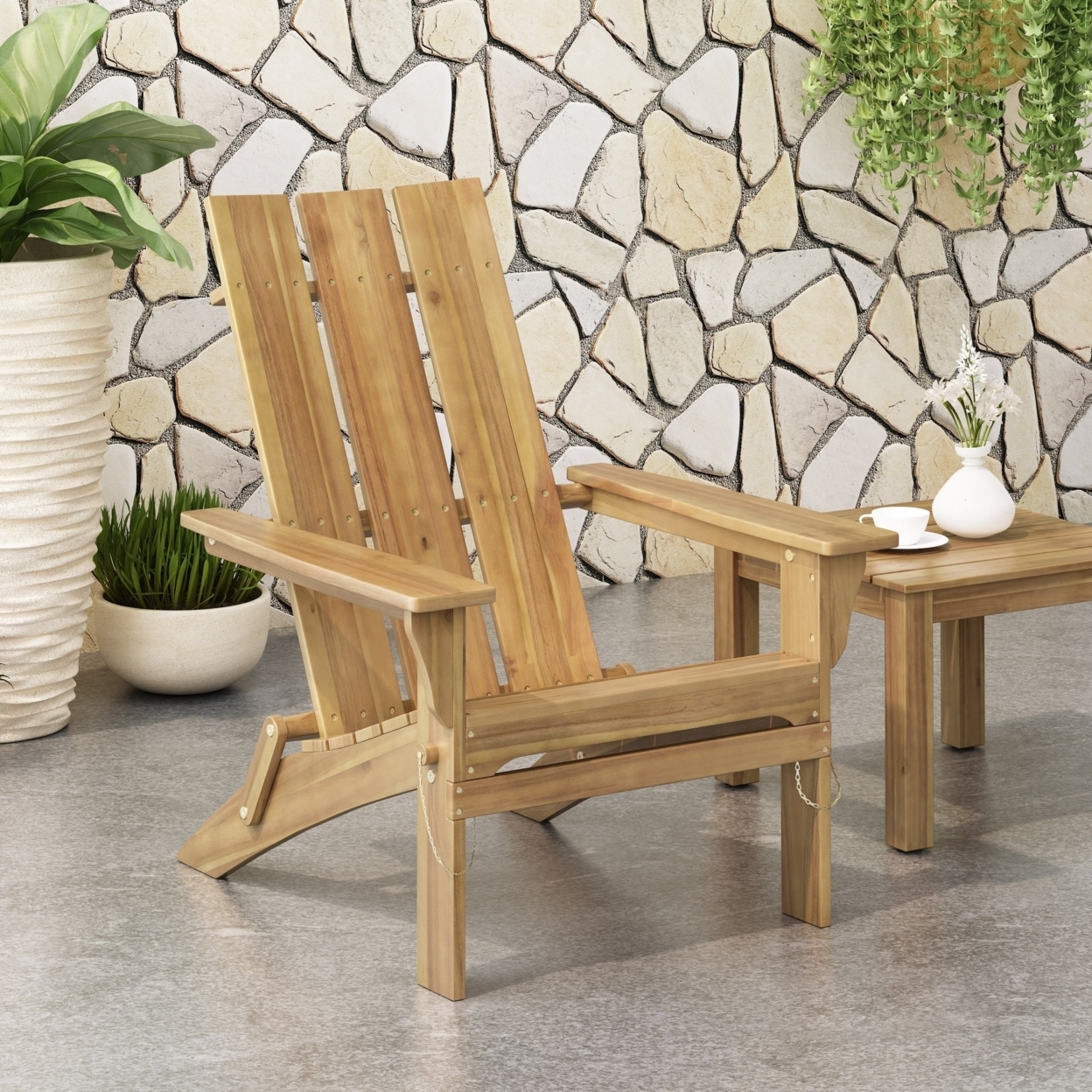 Gurekam Modern Outdoor Acacia Wood Folding Adirondack Chair - Natural Stained