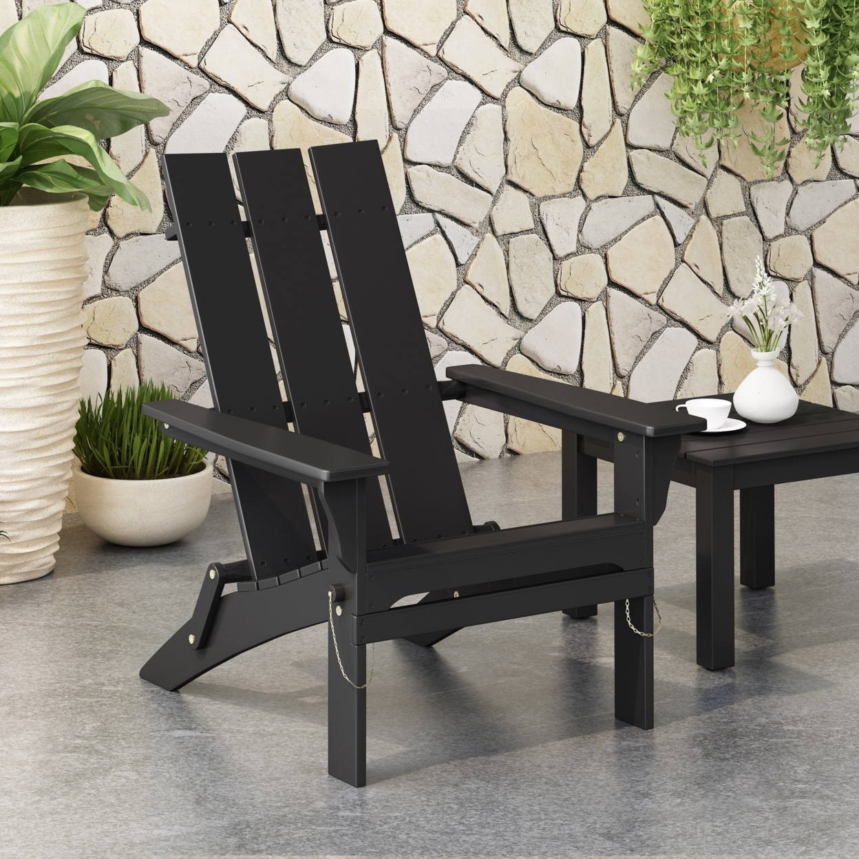 Gurekam Modern Outdoor Acacia Wood Folding Adirondack Chair - Black