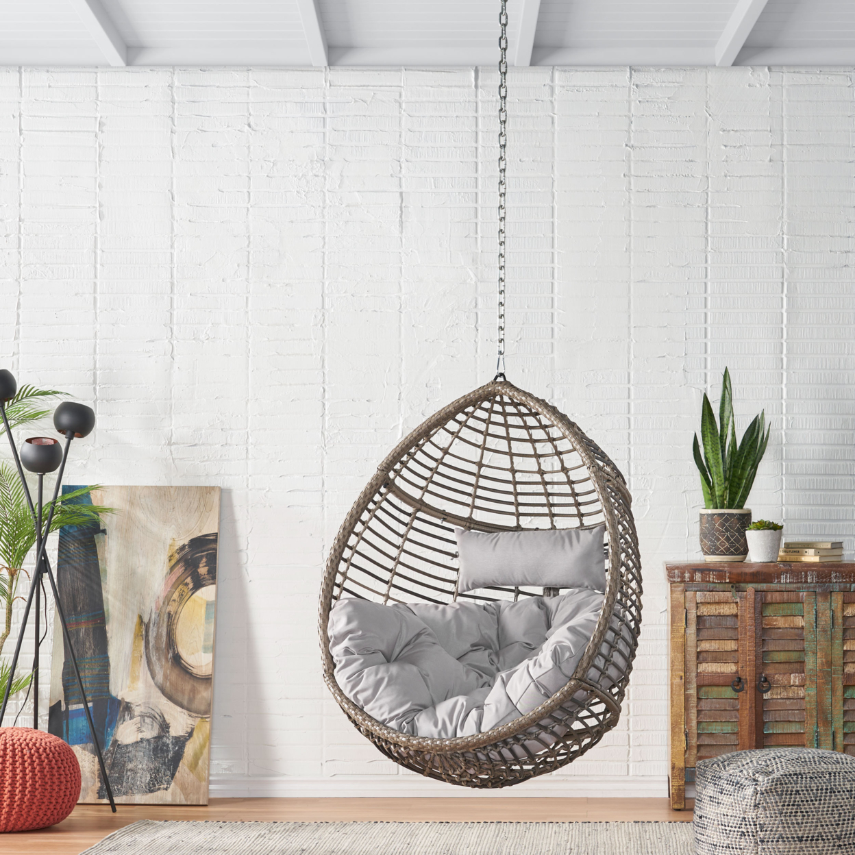 Hempstead Indoor/Outdoor Wicker Hanging Teardrop / Egg Chair (NO STAND) - Gray