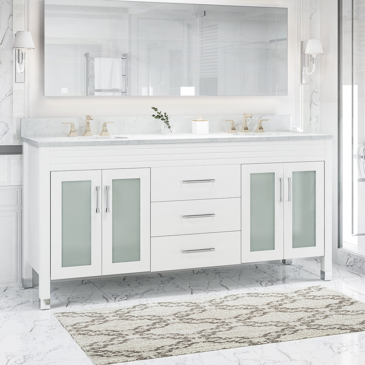 Holdame Contemporary 72 Wood Bathroom Vanity (Counter Top Not Included) - White